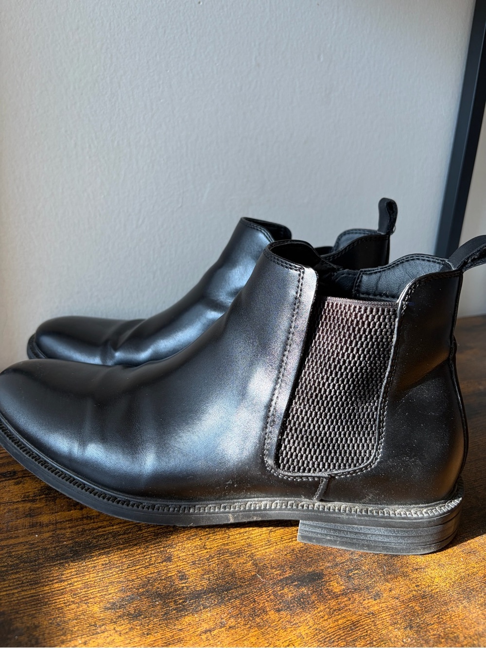 J. Ferrer Men's Black Leather Slip-On Chelsea Boots Side Zip